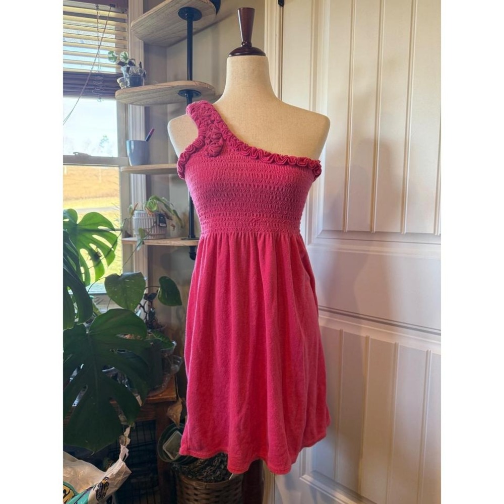 Juicy Couture Pink Smocked One Shoulder Terry Cloth Beach Cover‎ Up Dress M